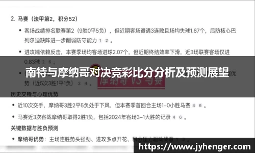 南特与摩纳哥对决竞彩比分分析及预测展望